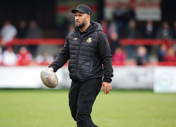 Picture by Ed Sykes/SWpix.com - 06/10/2024 - Rugby League - Betfred League 1 Promotional Playoff - Keighley Cougars v Hunslet - Cougar Park, Keighley, England - Keighley Cougars' coach Jake Webster before the game